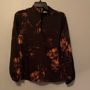 Banana Republic Black and Orange Floral Keyhole Mock-Neck Blouse